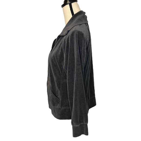 EVERLAST Womens Full Zip Sweatshirt Gray Crushed Velvet Spread Collar Size Large - Picture 3 of 6